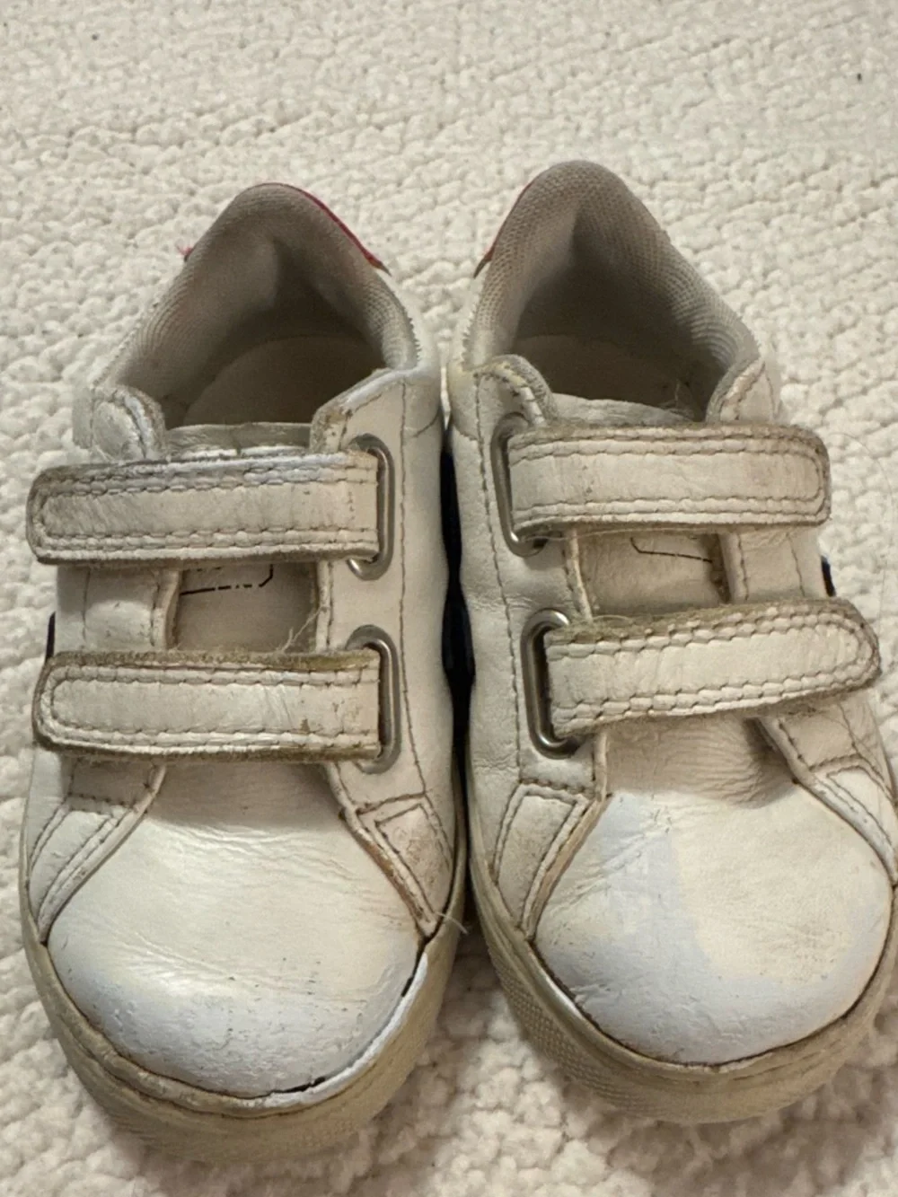 Veja Kids White Sneakers with Navy V and Red Heel Tab